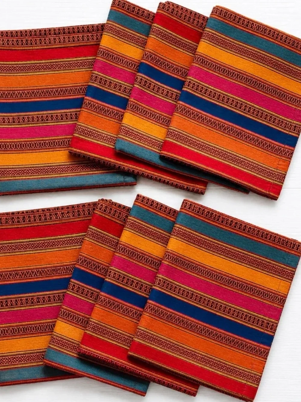 Vibrant Multicolor Striped Cotton Dinner Napkins - Set of 8